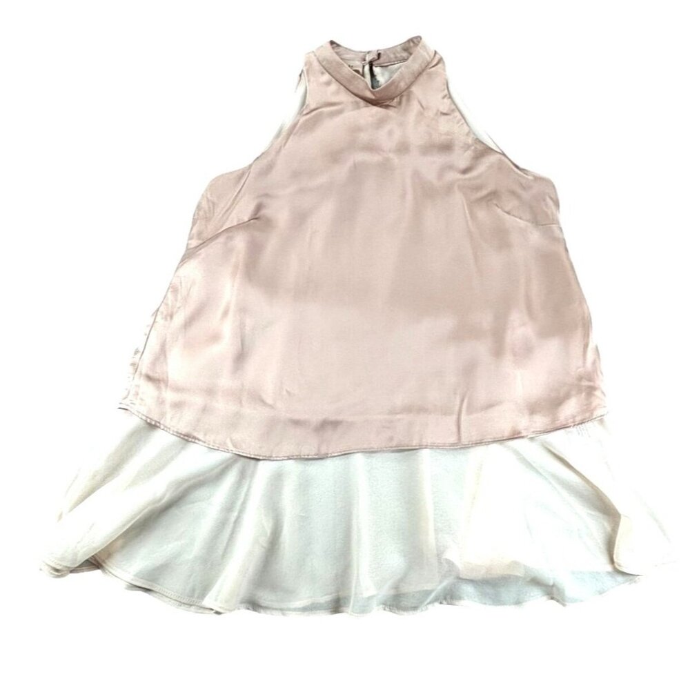 Philosophy Layered Satin Chiffon Blouse Top Womens XS Light Pink Sleeveless